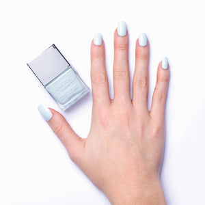 butter LONDON - Candy Floss (Light Blue) Patent Shine 10X Nail Lacquer - Lifestyle Image - Full White Background.